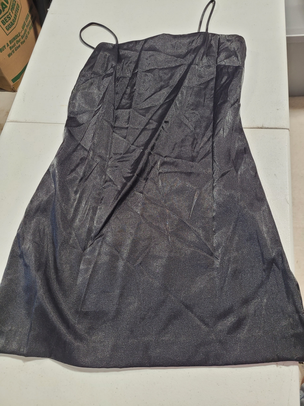 jonathan martin Black Shimmery Slip Dress with Spaghetti Straps